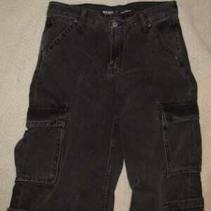 Old Navy Drapey Denim Size 2 Mid-Rise Baggy Wide Leg Black Denim Jeans, 9 Pocket